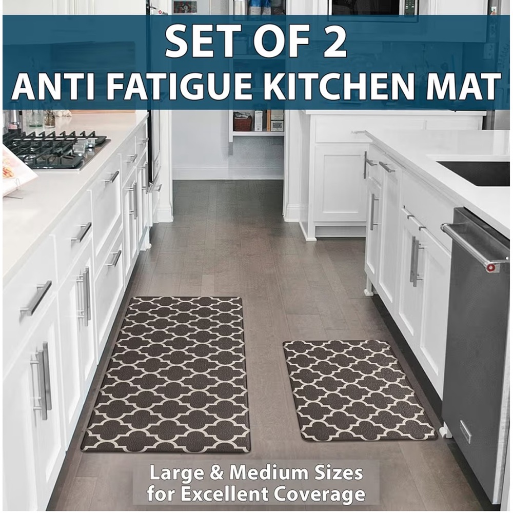 *New* Brown Geometric Design Kitchen ComfiLife Rugs (2 Pack - Medium/Large)